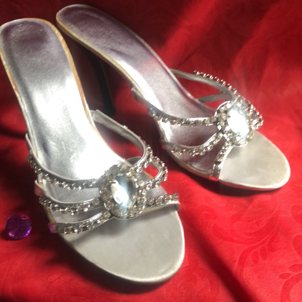Rhinestone high heel sandals (Silver) Size 9